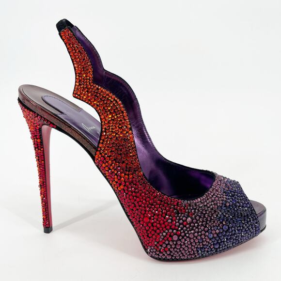 Christian Louboutin Hot Chick Limited Edition Ombre Strass Slingback Heels 38.5 - Picture 2 of 12